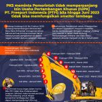 PKS meminta Pemerintah tidak memperpanjang Izin Usaha Pertambangan Khusus (IUPK) PT. Freeport Indonesia (PTFI) bila hingga Juni 2023 tidak bisa memfungsikan smelter Tembaga